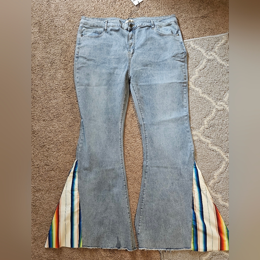 Home folk plus size bell bottom flare legged jeans